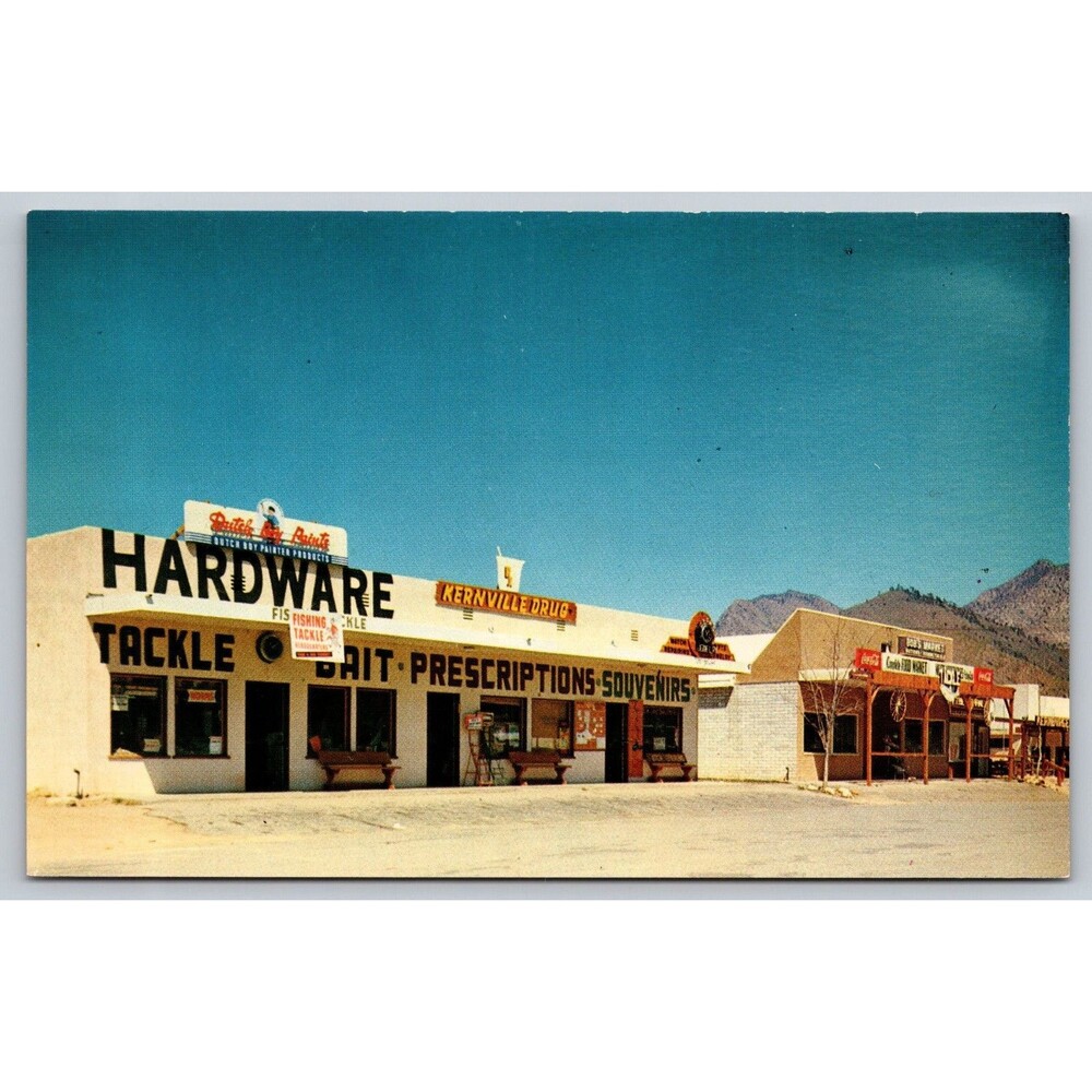 Kernville CA Postcard Whiskey Flats Business District Hardware Store Porter